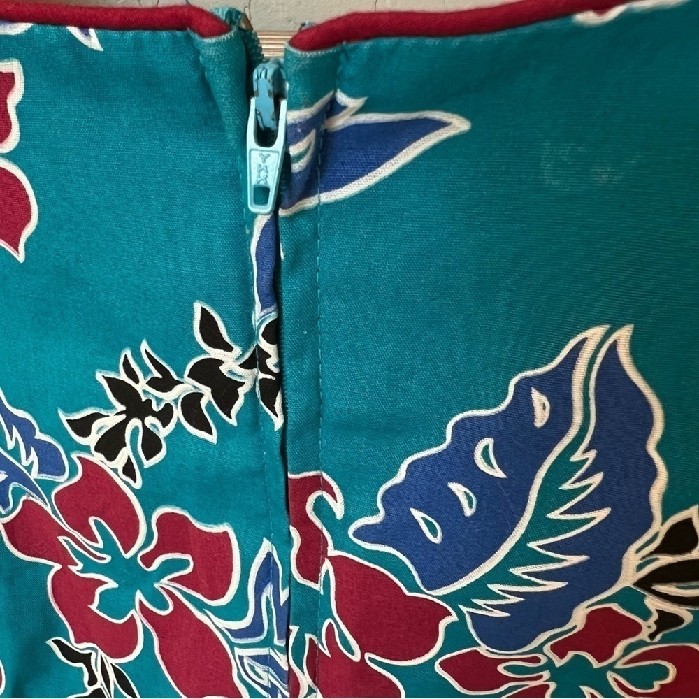 Hilo Hattie Hawaiian midi/maxi dress, turquoise and red, tropical print sz 14 - Picture 8 of 13